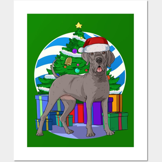 Great Dane Cute Santa Christmas Gift Wall Art by Noseking